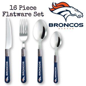 NFL Denver Broncos Flatware 4 Place Setting 16 Piece Silverware Set Football NEW